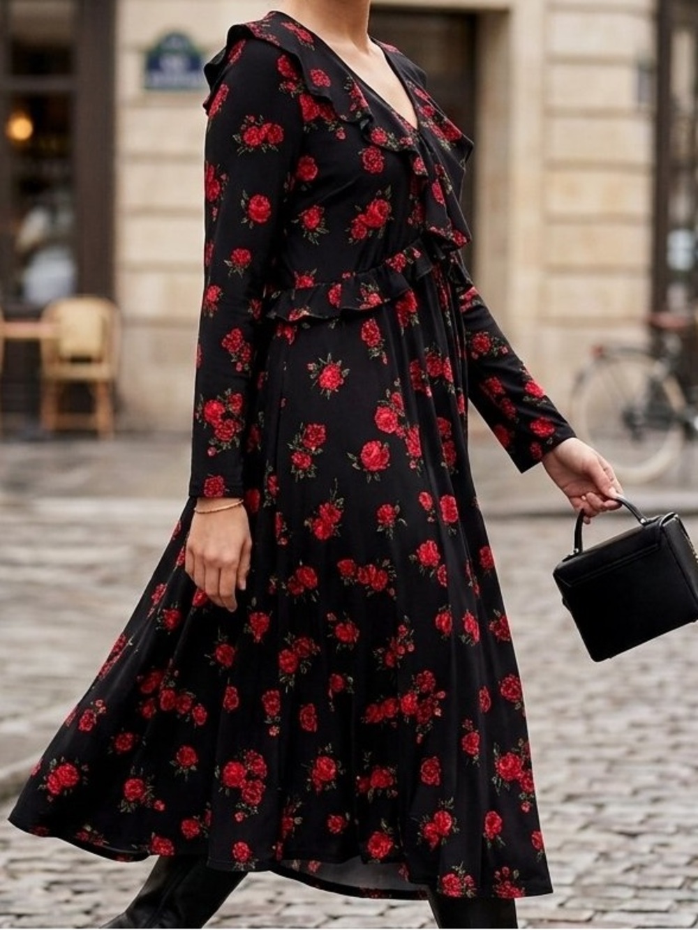 Torrid Red Black Floral Ruffle V-Neck Empire Waist Open Back Midi Dress 00 10